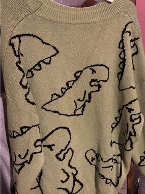 Green Knit Dinosaur Pattern Sweater